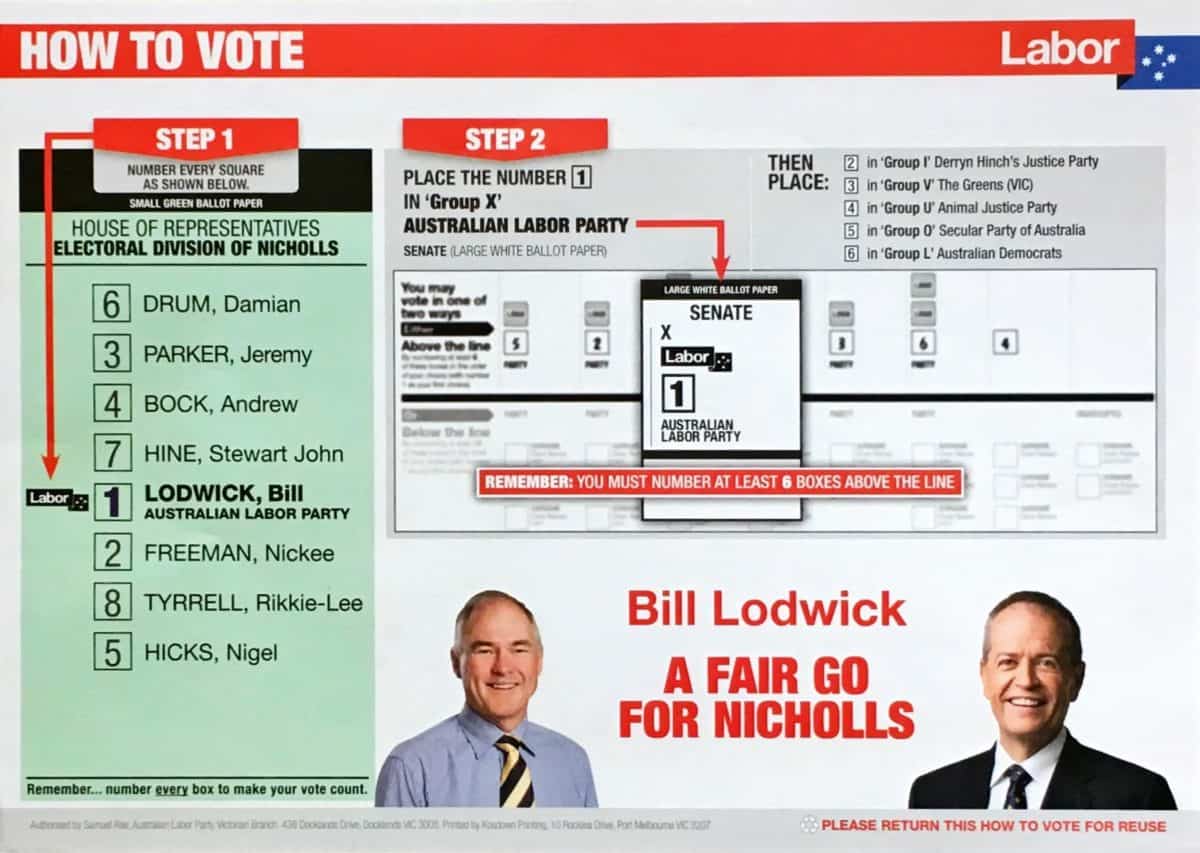 Bill Lodwick How to Vote Card